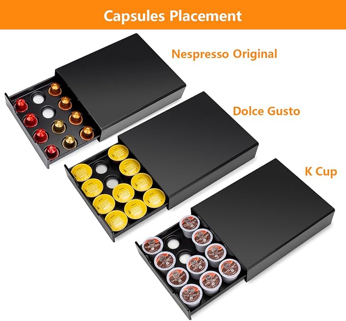 K-Cup Coffee Pods Holder, Coffee Pod Storage Drawer for Nespresso Capsules, k cup and Dolce Gusto, Organizer 20 Pod Capacity, Black