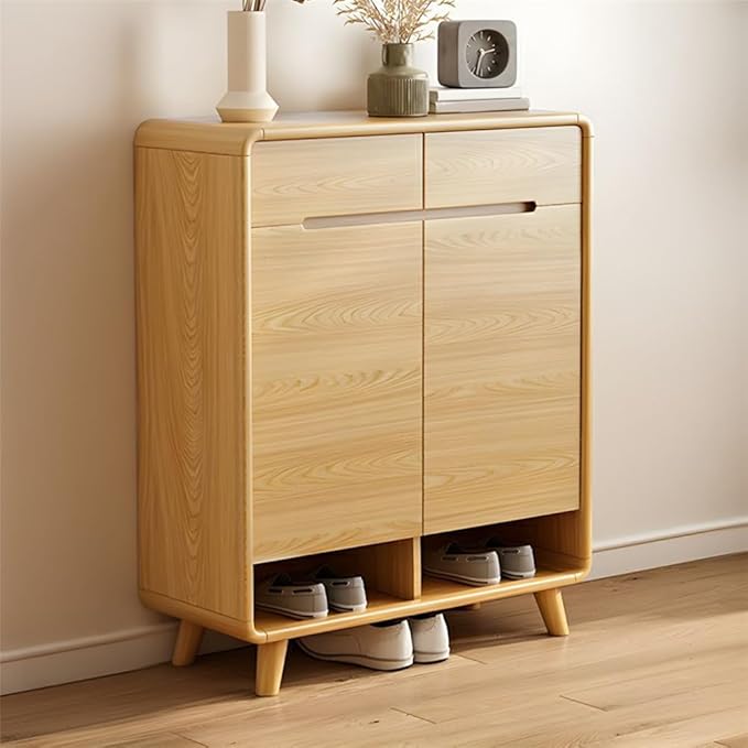 NIUYAO Shoe Storage Cabinet with 5 Drawers Solid Wood Morden Simple Style Free Standing Hidden Shoe Racks Organizer for Entrance Hallway Entryway -White Wood 71" L x 14" W x 40" H