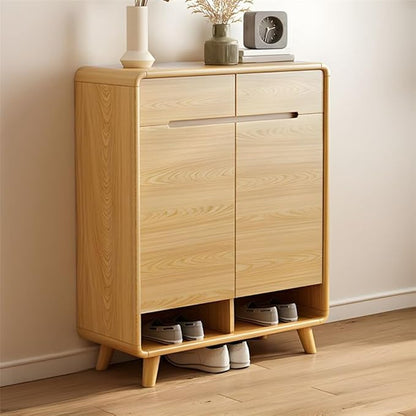 NIUYAO Shoe Storage Cabinet with 3 Drawers Solid Wood Morden Simple Style Free Standing Hidden Shoe Racks Organizer for Entrance Hallway Entryway -White Wood 38" L x 14" W x 40" H