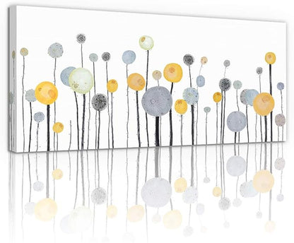 MHARTK66 Canvas Wall Art Abstract Dandelion Modern Minimalist Wall Decor – Neutral Yellow Gray Watercolor Paintings Stretched Ready to Hang Pictures for Living Room Bedroom Bathroom Home Office