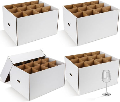4 Pack Wine Glass Moving Boxes Kitchen Moving Boxes with Handle Kitchen Kit with Lid for Dish Glassware(White,20 x 15 x 12 Inches)