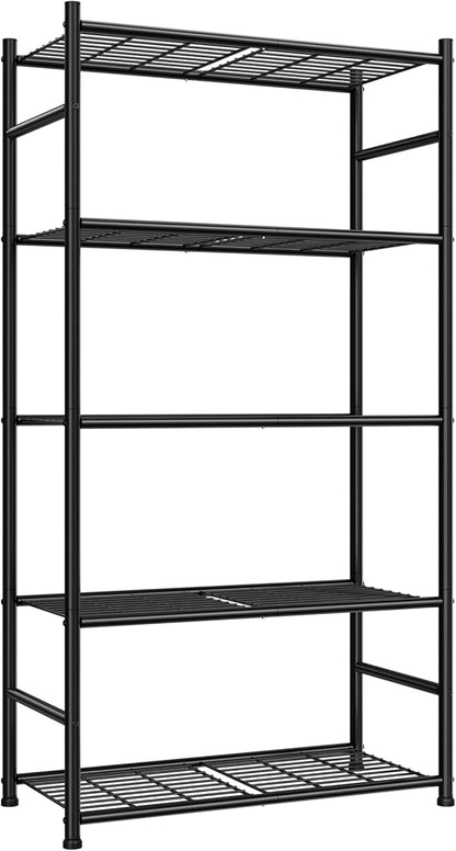 Sakugi Storage Shelves - 5-Tier Metal Storage Shelves with Wall Anchoring Kit & Leveling Feet, Sturdy Steel Shelf Organizer for Kitchen, Laundry Room, Bathroom, 23.6" x 13.7" x 59", Black