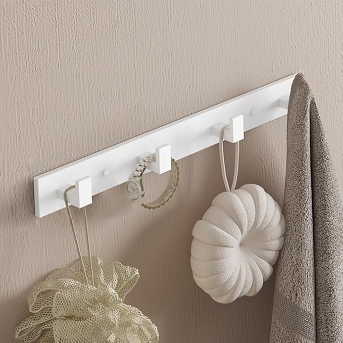 Coat Rack, Heavy Duty Stainless Steel 4 Tri Coat Hook Hanger, Wall Mounted Storage Wall Hooks, Rustic Clothes Hook/Key Hook Rail for Bathroom Kitchen Entryway(4 Hook White)