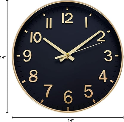 HZDHCLH Wall Clocks Battery Operated,Wall Clock Black Gold,14 inch Wall Clock Silent Non Ticking Modern 3D Numbers for Kitchen Bedroom Living Room Office Classroom Decor