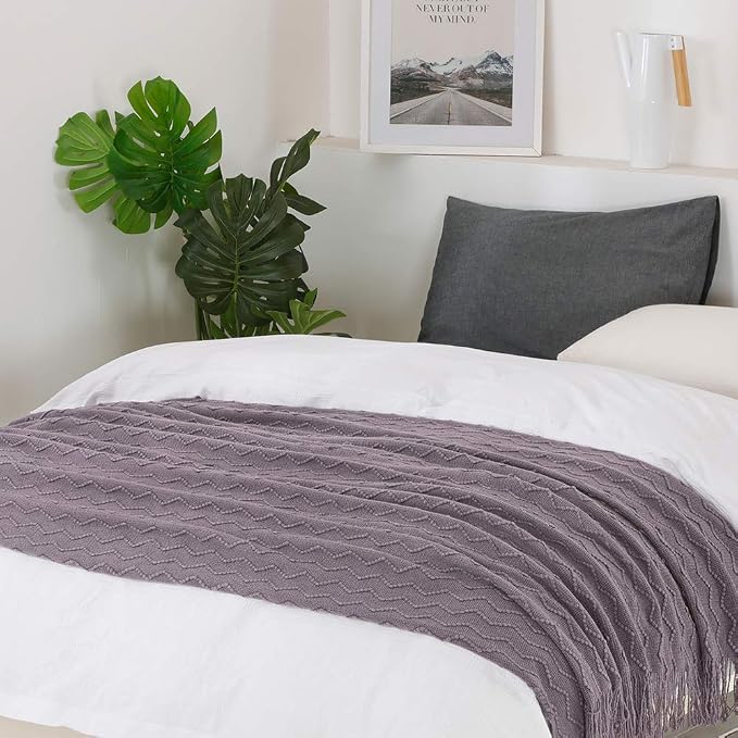 BOURINA Dark Lavender Throw Blanket 50 x90 Inches Textured Solid Soft Sofa Throw Bed Runner Knitted Decorative Blanket