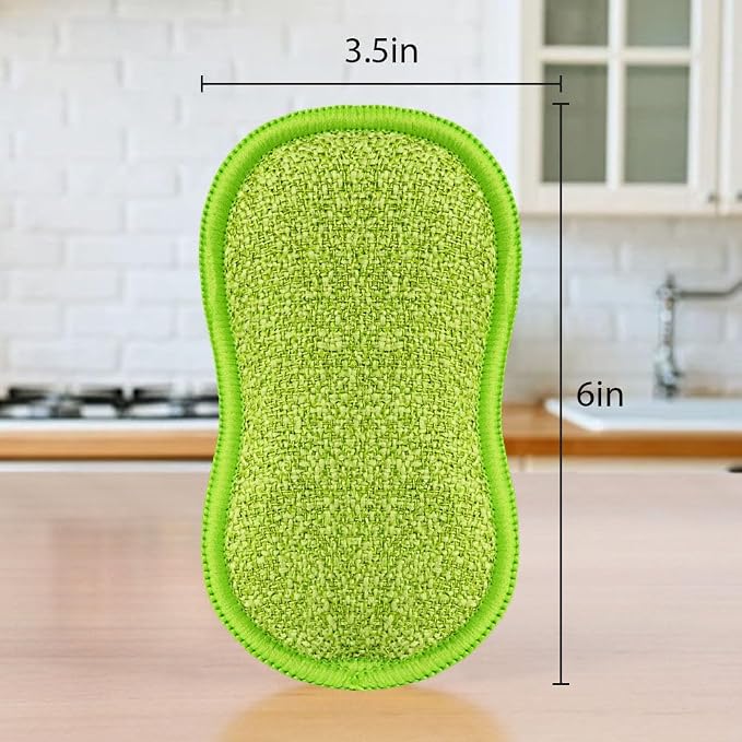 12 Pack Multi-Purpose Scrub Sponges for Kitchen by SmilePowo Non-Scratch Microfiber Sponge Along with Heavy Duty Scouring Power - Effortless Cleaning of Dishes, Pots and Pans