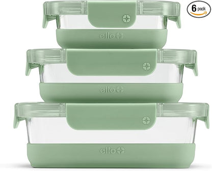 Ello Duraglass Refresh Mixed Meal Prep Set 6Pc, 3 Pack - Glass Food Storage Container with Silicone Boot and Airtight BPA-Free Plastic Lids, Dishwasher, Microwave and Freezer Safe, Cactus