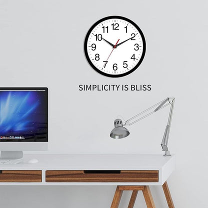 Rohioue 12 Inch Wall Clock Modern Battery Operated Silent Non Ticking Analog for Bedroom Office Living Room Home Kitchen Bathroom(Black)