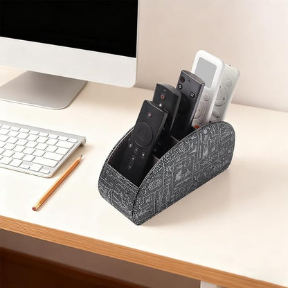 Remote Control Holder with 5 Compartments, Upgraded PU Leather TV Remote Caddy Desktop Organizer for Easy Store and Take Remote Controllers, Office Supplies, Media Accessories(Retro Silver)