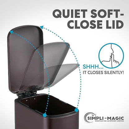 6L/1.6G Stainless Steel Bathroom Trash Can with Hands-Free Foot Pedal, Quiet Soft-Close Lid, Compact Space-Saving Size