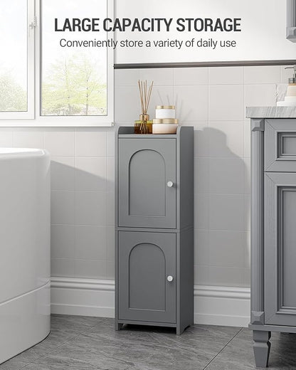Hzuaneri Bathroom Storage Cabinet, Small Corner Floor Cabinet with 2 Doors and Adjustable Shelf, Narrow Toilet Paper Cabinets, Bathroom Organizer for Small Spaces, 7.9" D x 9.8" W x 29.5" H Gray