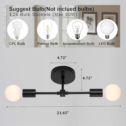 2-Lights Matte Black Bathroom Vanity Wall Sconce Modern Industrial Wall Lamp Pole Wall Mount Lighting Fixture（Black Color）