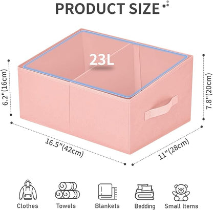 DIMJ Large Closet Shelf Organizer Bins 6 Packs with Handles and Divider, Fabric Trapezoid Storage Baskets, Foldable Clothes Containers Box for Shelf, Towel, Book, Toy, Purse, Hats, Pink