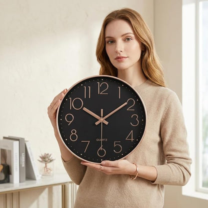 jomparis Rose Gold Wall Clock for Grils Womens Silent Non-Ticking Clock Decorative for Bedroom Office