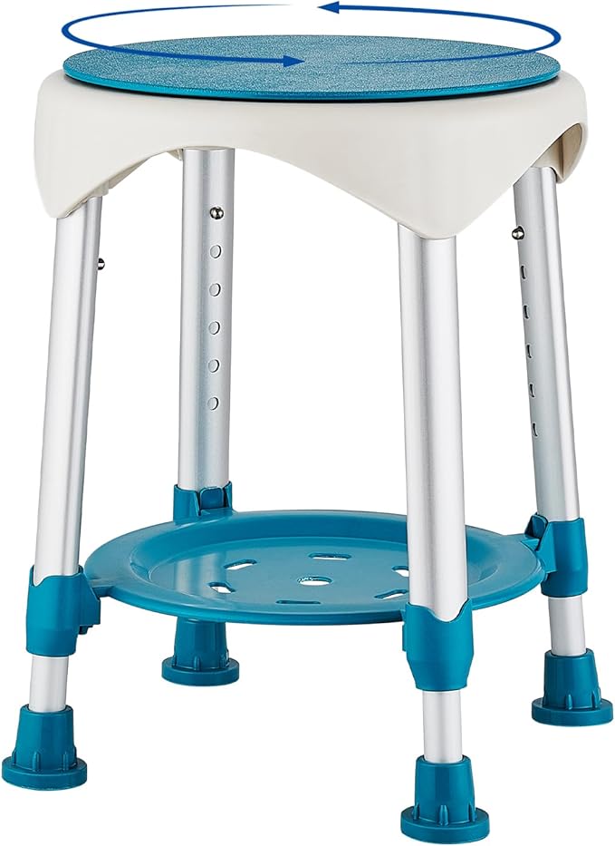 Shower Chair Stool for Inside Shower, Small Corner Plastic Stool for Shower 300 Lb,360° Swivel Bath Shower Seat for Seniors Adults Sitting, Adjustable Bathtub Stool with Storage Tray (Green)