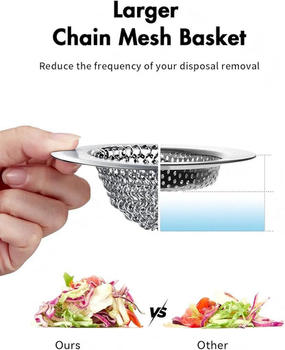 Revolutionary Kitchen Sink Drain Strainer/Patented Reversible Chain Mesh, Effortless Cleaning & Debris Catcher, Large Capacity, Anti-Clog, 304 Stainless Steel & Rust-Proof/Handmade