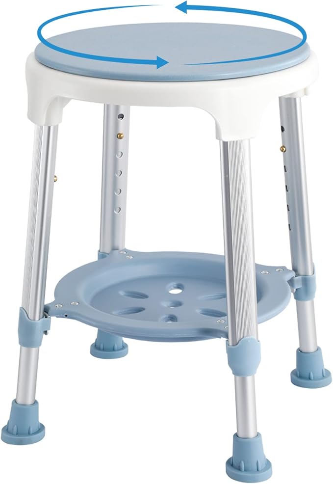 Shower Chair Stool for Inside Shower, Small Corner Plastic Stool for Shower 300 Lb,360° Swivel Bath Shower Seat for Seniors Adults Sitting, Adjustable Bathtub Stool with Storage Tray (Blue)