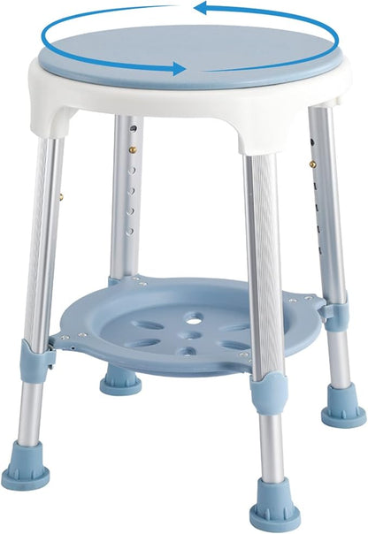 Shower Chair Stool for Inside Shower, Small Corner Plastic Stool for Shower 300 Lb,360° Swivel Bath Shower Seat for Seniors Adults Sitting, Adjustable Bathtub Stool with Storage Tray (Blue)