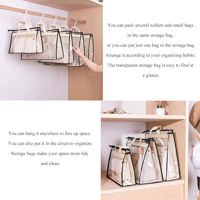 fazhongfa 2PCS Dust Bags for Handbags Clear Purse Storage Organizer Non-Woven Hanging Bag Closet with Zipper and Handle (X-Large, Cream Color)