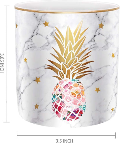 WAVEYU Pen Holder, Pencil Holder for Desk, Cute Makeup Brush Holder Marble Pineapple Pattern Pencil Cup for Girls Kids Durable Ceramic Desk Organizer Pineapple Decor for Office, Classroom