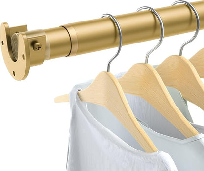 Closet Rods for Hanging Clothes, 17 to 39 Inch Heavy Duty Stepless Adjustable Closet Hanging Rod, 1.3 Inch Diameter Metal Closet Rod for Wardrobes Laundry Bedroom RV, Gold