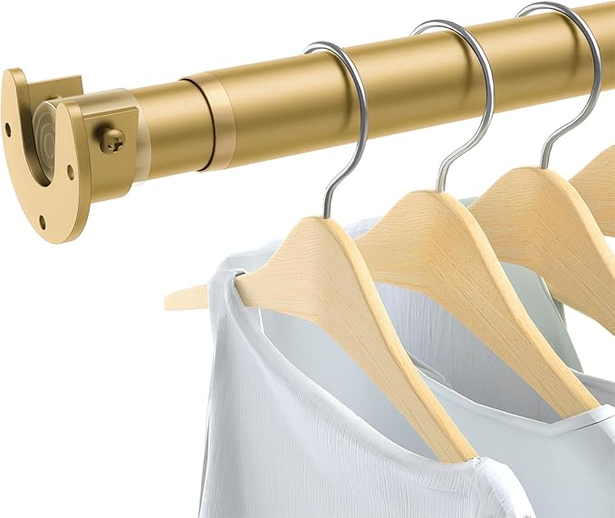 Closet Rods for Hanging Clothes, 17 to 84 Inch Heavy Duty Stepless Adjustable Closet Hanging Rod, 1.3 Inch Diameter Metal Closet Rod for Wardrobes Laundry Bedroom RV, Gold