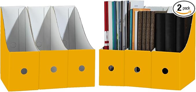 Limitliho Magazine Holde, Magazine File Holder for Home, Office, Desk, 10.6'' H×10.2'' L ×3.5''W Magazine Storage Box (Yellow, 6 Pack)