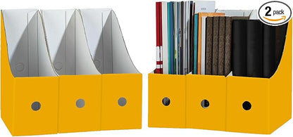 Limitliho Magazine Holde, Magazine File Holder for Home, Office, Desk, 10.6'' H×10.2'' L ×3.5''W Magazine Storage Box (Yellow, 6 Pack)