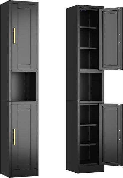 Ckzbx Tall Narrow Storage Cabinet 66.93" H Tall Bathroom Cabinets Metal Pantry Cabinet, 4 Adjustable Shelves for Kitchen, Home Office, Living Room, Dinning Room (12 inches Wide Black)