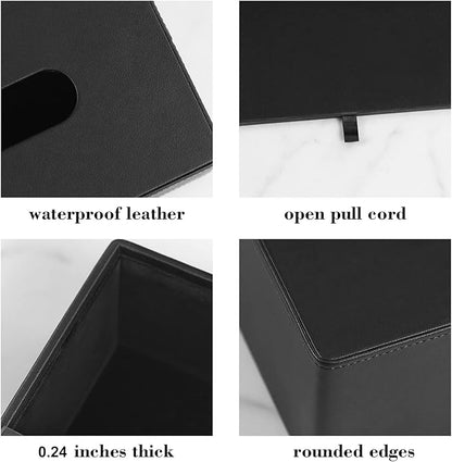 MEIBOOCH PU Leather Tissue Box Cover for 120(3-Ply)/ 160(2-Ply) Count Box of Tissues, Rectangle Tissue Box Holder for Bathroom Bedroom Living Room Office (Black)