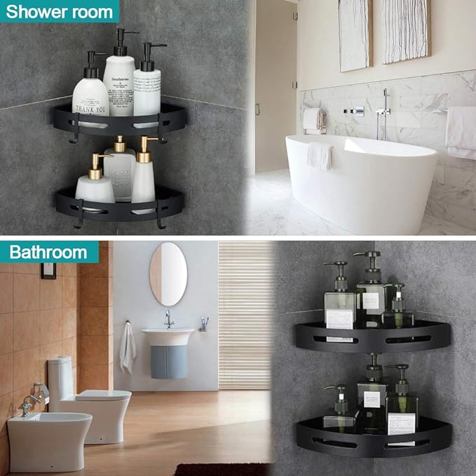 Adhesive Corner Shelf Bathroom Shower Caddy Organizer for Kitchen Toilet No Drilling 2-Tier Bathroom Corner Shelves Shower Caddies