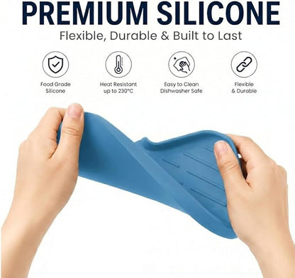 MicoYang Silicone Soap Dish with Drain Spout — Self-Draining Sink Organizer Tray for Bathroom & Kitchen, Sponges, Dispensers & Soap Holder, Non-Slip & Dishwasher Safe, Lichen Blue (Medium, 9.6"×5.3")