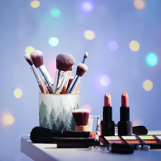 WAVEYU Pen Pencil Holder for Desk, Ceramic Pens Cup Cute Makeup Brushes Holder, Unique Desk Multifunctional Pen Organizer for Home, Office, and School, Forest Pattern