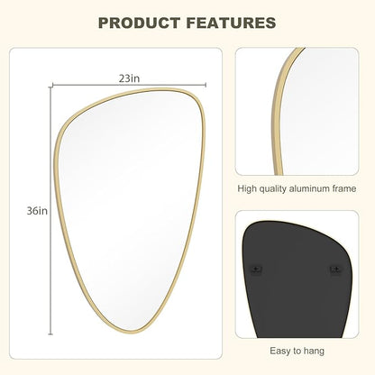 WallBeyond Asymmetrical Mirror, Irregular Wall Mirror, Wall Mirrors Decorative for Bedroom Living Room entryway Hall, Wall Mirror for mid Century Modern Decor 36" H x 23" W, Gold