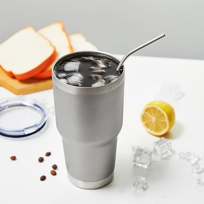 MEWAY 30oz Tumbler Double Wall Vacuum Insulated Travel Mug, Stainless Steel Tumbler with Lid, Durable Powder Coated Insulated Coffee Cup for Cold & Hot Drinks (Cold Grey,1 PACK)