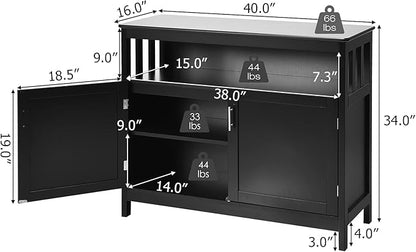 Giantex Kitchen Buffet Sideboard, Wooden Storage Server Cupboard Cabinet, Dining Room Living Room Bar Furniture 2-Door Console Table w/ 5-Position Adjustable Shelf & Open Shelf Drawer Cabinets (Black)