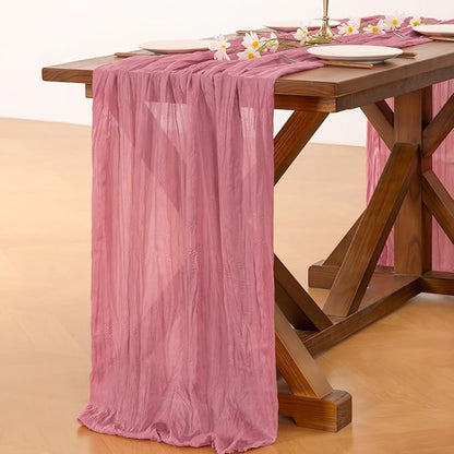 Socomi 3pcs Mauve Valentine's Day Cheesecloth Table Runner Boho Rustic Gauze 120 inch 10FT Cheese Cloth Runner for Wedding Party Baby Shower Birthday Home Decor Holiday Decorations