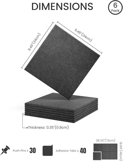 Fluxynara Felt Bulletin Board Tiles -28"x18" Cork Board Alternative for Office Decor, Push Pin Board Wall Organizer 6-Pack - Charcoal Gray