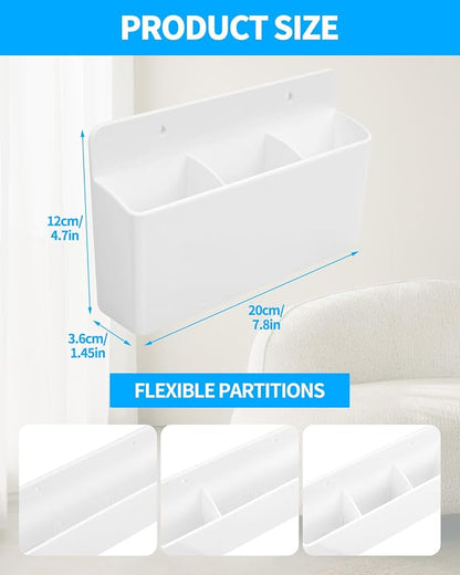 1 PCS Adhesive Remote Control Holder Wall Mount, 3 Slot Adjustable Remote Holder for TV Controller with Hollow Bottom for Charging, Wall Pen Holder for Home Office School (White, 1)