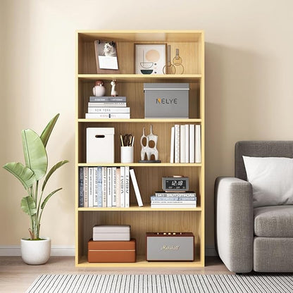Basic Open Shelf Bookcase - 5-Tier Wooden Cube Storage Shelves Split Bookshelf, Oak