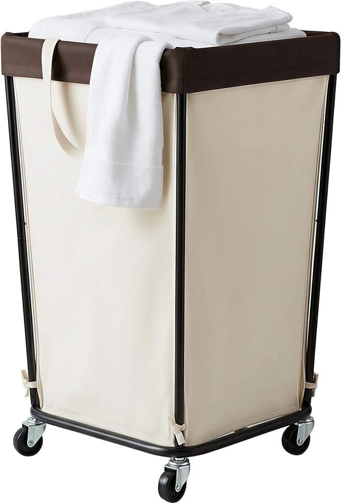 Cupic Cupid Laundry Hamper with Wheels, Rolling Laundry Basket, Dirty Clothes Cart for Laundry Room Organization and Storage, Bathroom, Bedroom, Beige