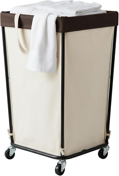 Cupic Cupid Laundry Hamper with Wheels, Rolling Laundry Basket, Dirty Clothes Cart for Laundry Room Organization and Storage, Bathroom, Bedroom, Beige
