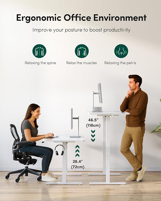 FEZIBO One-Piece Standing Desk Adjustable Height Stand up Home Office Desk, 32x20 Inch Electric Standing Computer Desk, with 4 Memory Presets, Headphone Hook, White