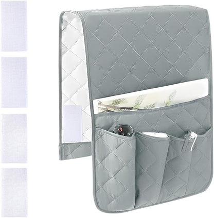RETON Sofa Armrest Organizer with 5 Pockets, Non Slip Remote Control Caddy with 8 Pieces of Hook and Loop Fasteners, Armchair Caddy Holder Storage for Magazine Recliner Book TV Phone (Gray)