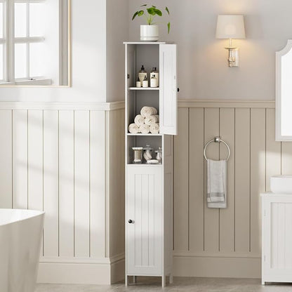 Homleke Tall Bathroom Storage Cabinet with 2 Doors, 67"H Narrow Storage Cabinet with Adjustable Shelves& Anti-Tip Design, Reversible Door Installation, Easy Assembly, 11.8 x 11.8 x 66.9 Inches, White