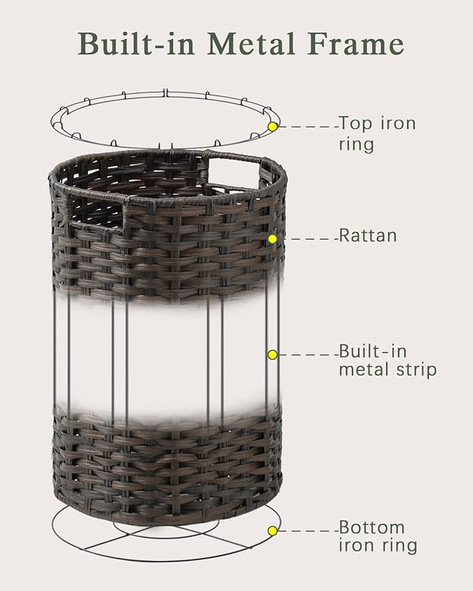 Laundry Hamper Laundry Basket Round 19.0 Gal (72 L) Handwoven Rattan Hamper, Large Wicker Laundry Hamper with Removable Laundry Bag Handles 2 Mesh Bags for Bathroom Living Room Brown (No Lid)