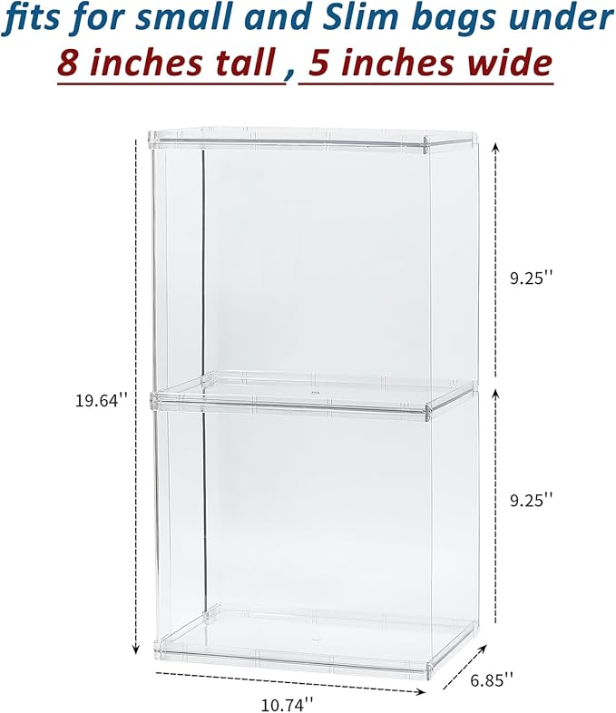 4 Pack Purses Organizer for Closet, Plastic Stackable Storage Rack for Bathroom, Bedroom and Kitchen, Clear Display Stand for Handbags, High Heels, Clothes, Collectibles (Tall)