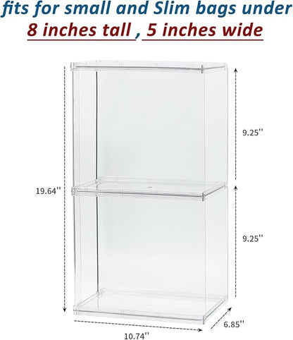 4 Pack Purses Organizer for Closet, Plastic Stackable Storage Rack for Bathroom, Bedroom and Kitchen, Clear Display Stand for Handbags, High Heels, Clothes, Collectibles (Tall)