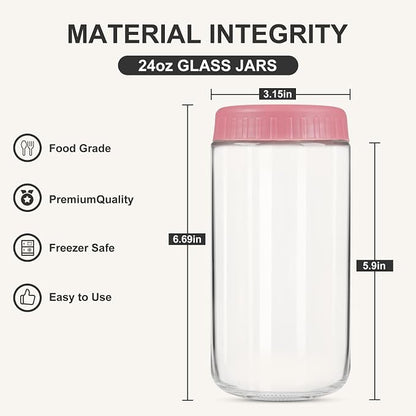 SHOWIN Overnight Oats Containers with Lids, 24oz Glass Jars with Lids 4 pcs, Candy, Wide Mouth Mason jars for Salad, Yogurt, Snacks, Meal Prep