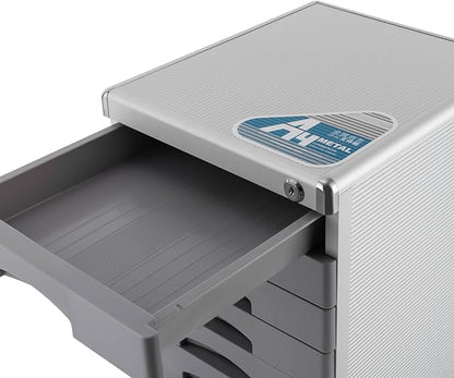 Desk Organizer with 7 Drawers, Metal Desktop Storage Cabinet File Holder with Locks and Keys, Filing Case Literature Organizer for Office Home, L11.8*D14*H16in, Silver & Grey
